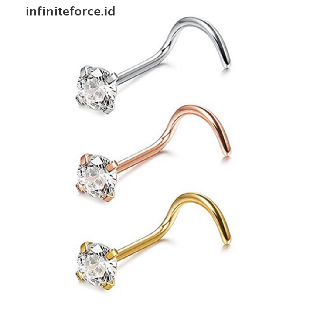 1 Pc Cincin Tindik Hidung Bahan Stainless Steel Aksen Kristal