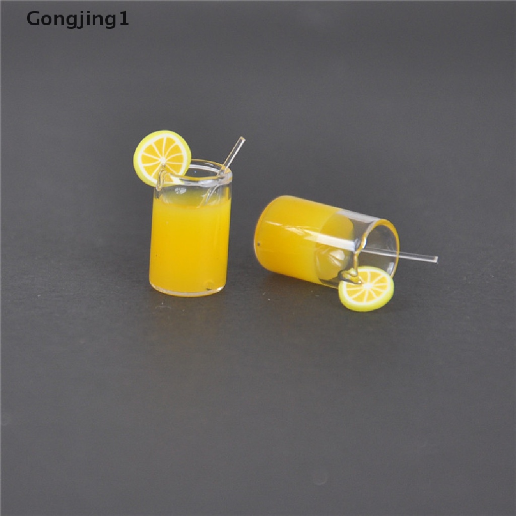 Gongjing1 2pcs Miniatur Gelas Air Lemon Mini Dekorasi Rumah Boneka 1: 12