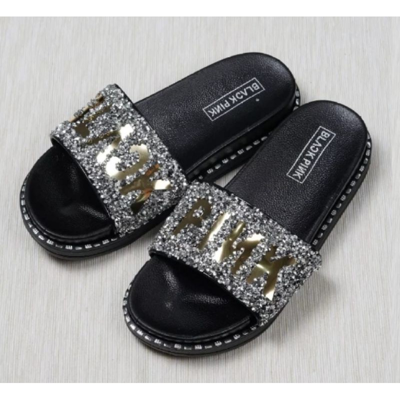 Sandal Slip Berlian / Diamond Alina MLD A09 Black Pink