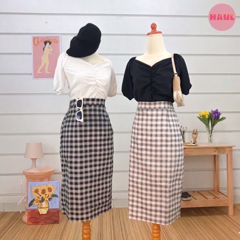 Korean Plaid Skirt rok tartan kotak midi & mini short panjang pendek checkered square plaids HAUL