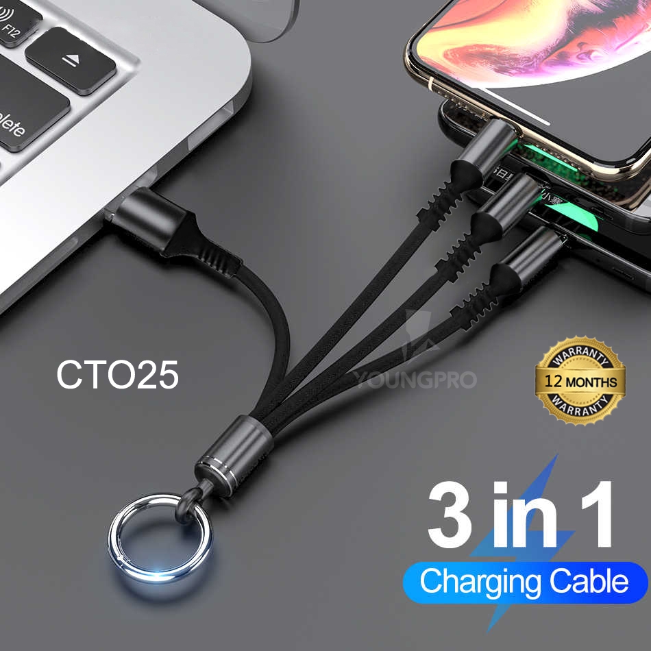 BERGARANSI!! YOUNGPRO CTO25 KEY CHAIN KABEL DATA 3IN1 IPHONE MICRO TYPE C