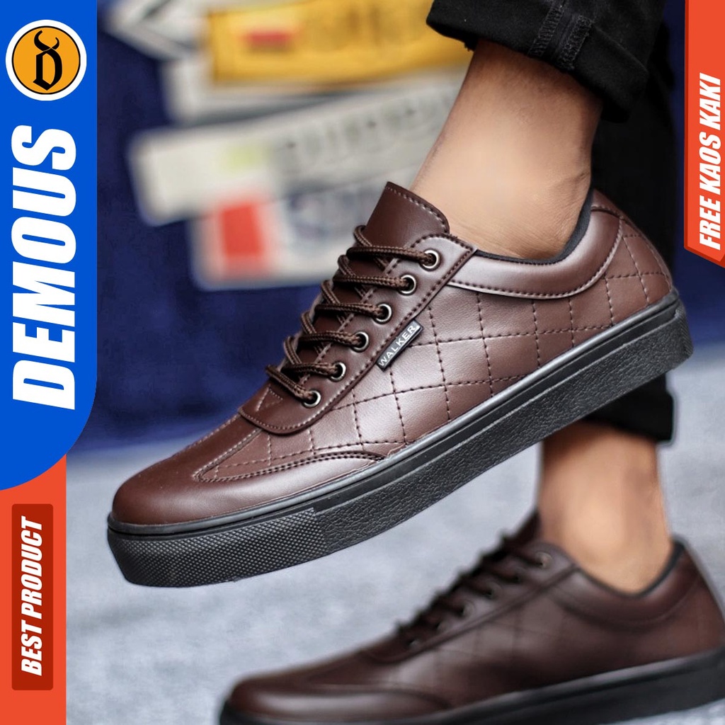 Sepatu Kasual Pria Sneakers Casual Kulit Pu Hitam Polos Kerja Demous Pedroo