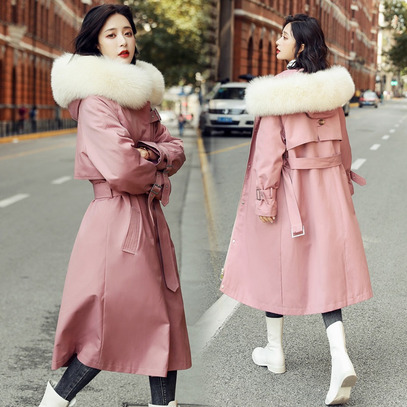 Parka Wanita 2021   Pinggang Pelangsing Besar Fox Bulu Kerah Panjang Tebal Jaket Kapal lepas