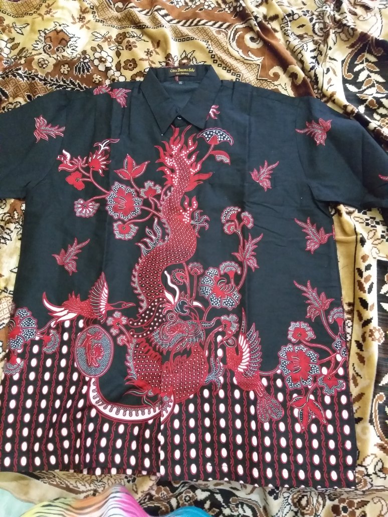 Batik Solo Naga Merah Panjang Kemeja Pria Katun Halus Sragenan Full Furing