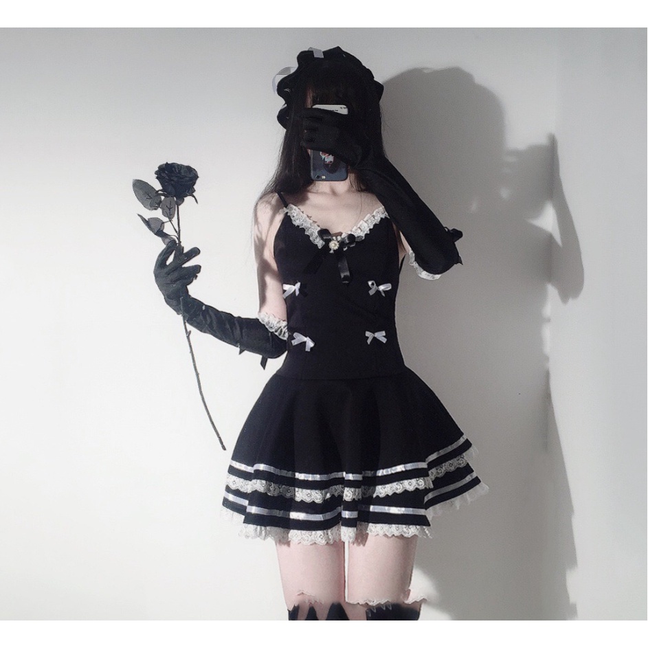 Lolita Sexy Maid Cosplay Costumes Cute Black Dress And Thong Anime Punk School Girl Gothic Outfit