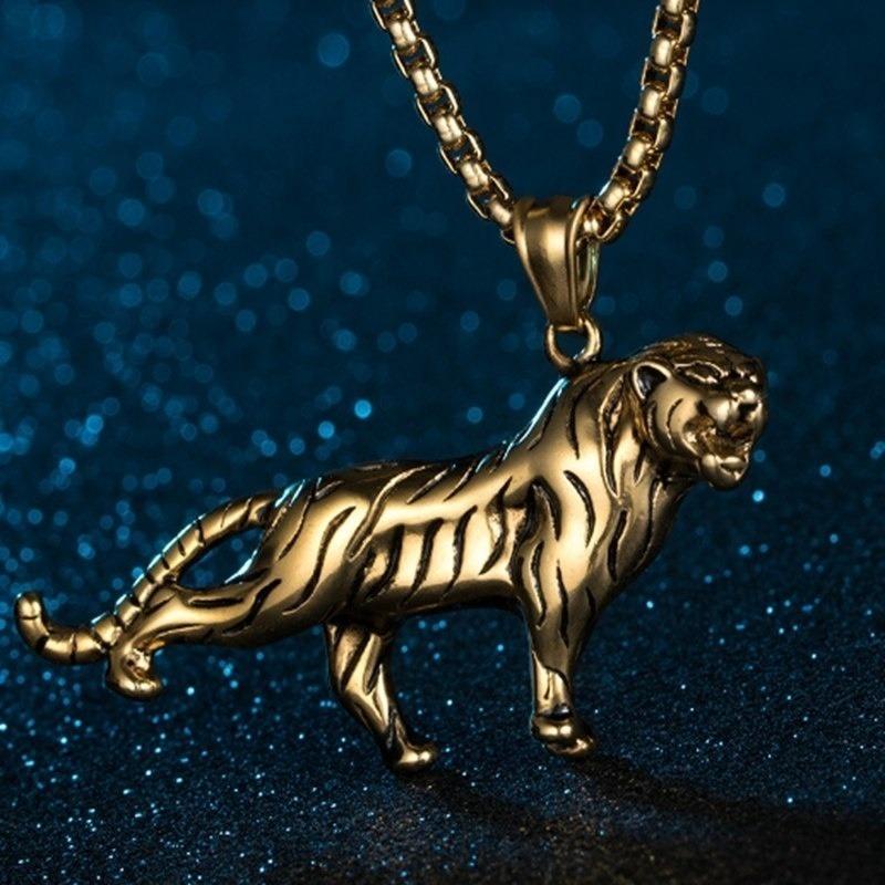 Kalung Liontin Harimau Warna Emas Gaya Vintage Rock Hip Hop Untuk Pria