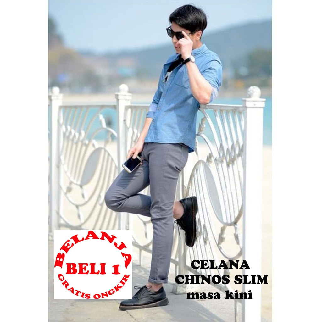 CELANA PRIA SLIM FIT Panjang chino KERJA HARIAN HITAM MOCCA ABU GREY KREAM CREAM Sz 27 - 38