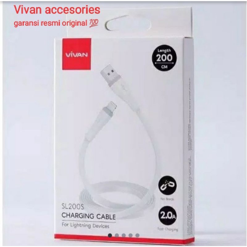 VIVAN SL200S.2A,200CM.Apple Quick Charge SR Extended Protection Flat Design Data Cable WHITE