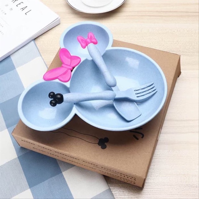 SET MANGKOK MICKEY MOUSE 3 IN 1 SENDOK GARPU MAKAN ANAK MICKEY MINNIE