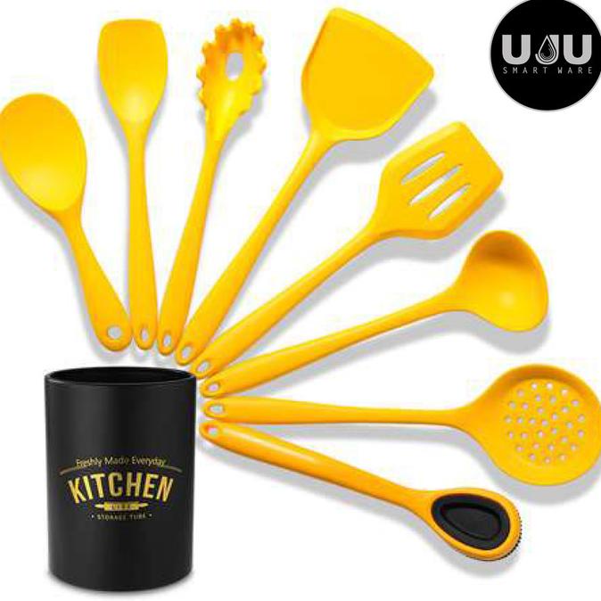 Silicone Utensil Set 9 Pcs / Spatula Sutil Silikon Kuning