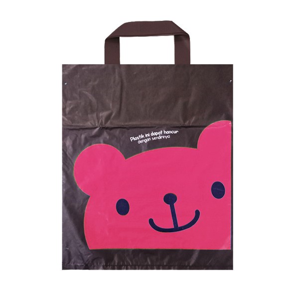 Kantong Plastik Soft Handle Softhandle Shopping Bag Motif Teddy Bear 30x32 isi 40lmb/plastik packing handle teddy bear/softhandle teddy bear murah/soft handle teddy bear hitam/shopping bag teddy bear/kantong plastik motif/plastik teddy bear hitam