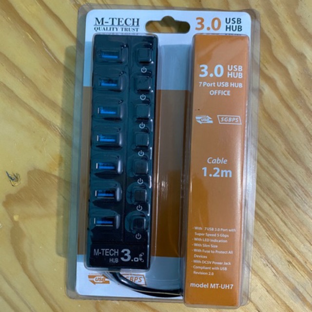 USB 3.0 HUB 7 Port Sakral ON-OFF Super Speed M-Tech MT-UH7 1.2M Cable