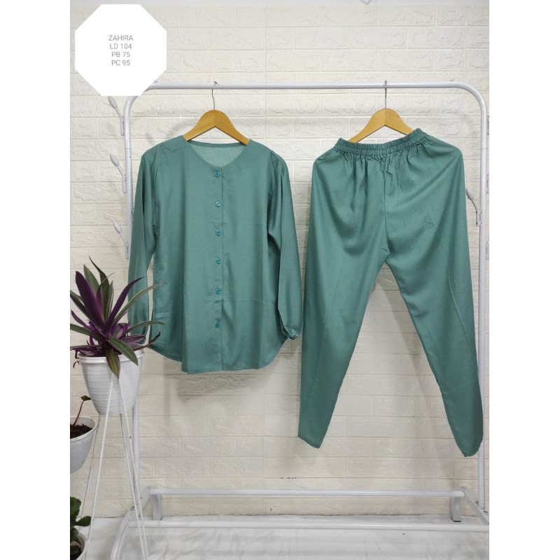 Pajamas Zahira -Pajamas Polos Rayon Tangan Panjang /Kancing Depan -piyama Wanita polos rayon tangan panjang/Baju tidur/pajamas jumbo-5