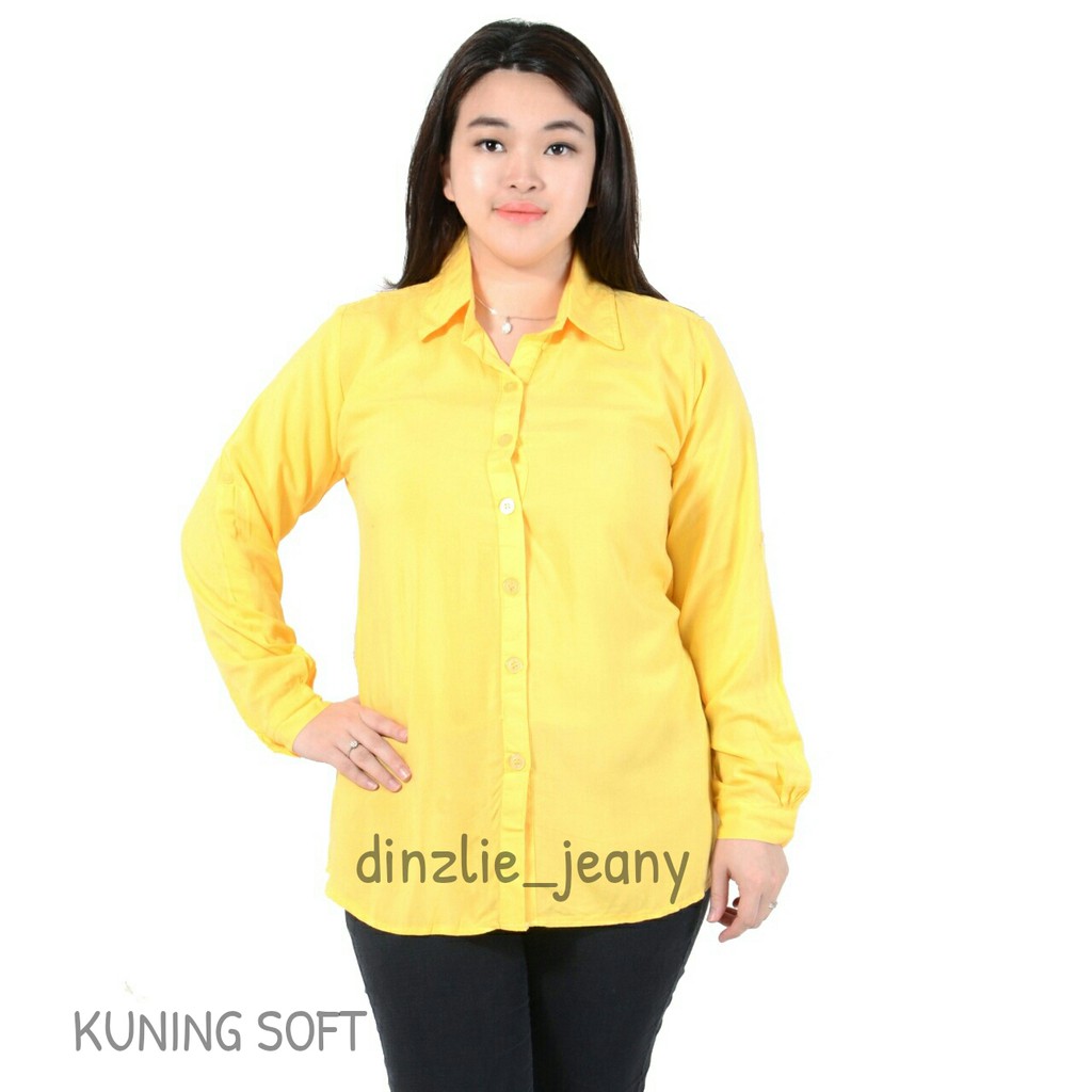 KEMEJA SHEILA RAYON POLOS WANITA WARNA KUNING SOFT