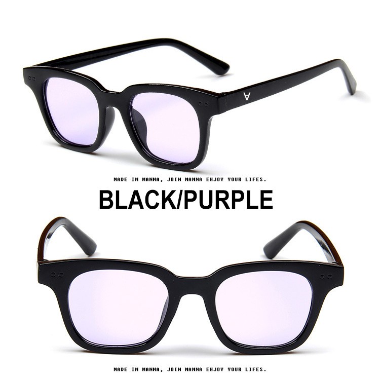 【Ready Stock】 Kacamata Bingkai Retro Persegi Kecil Wanita/Pria Dengan Lensa Warna-warni-BLACK/PURPLE