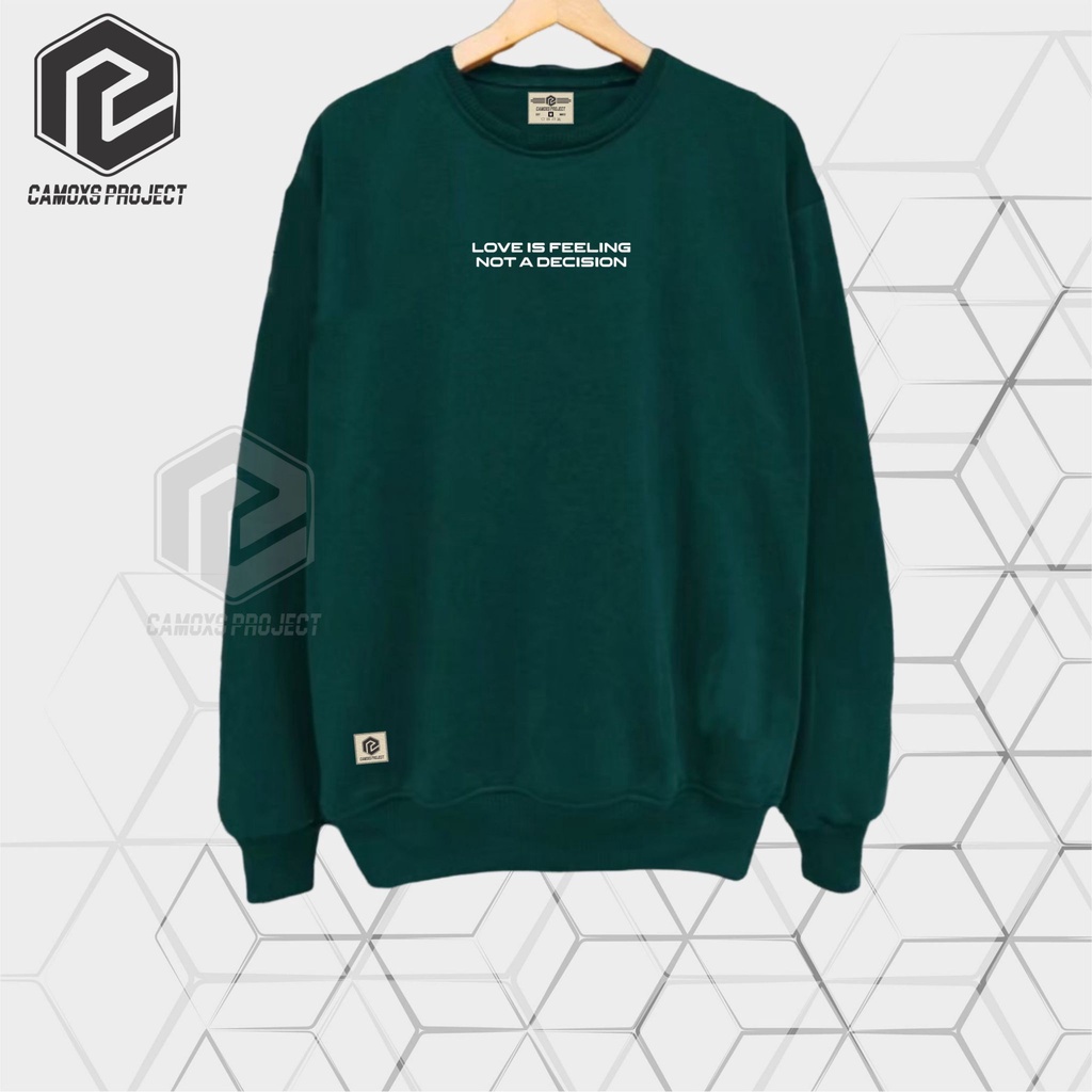 Sweater Crewneck Pria Wanita M L XL XXL Switer Sablon Hijau Botol List Love Is Feeling cowok Premium Termurah Krunek Sweter Cowok Distro Sweter Suiter Sweatshirt