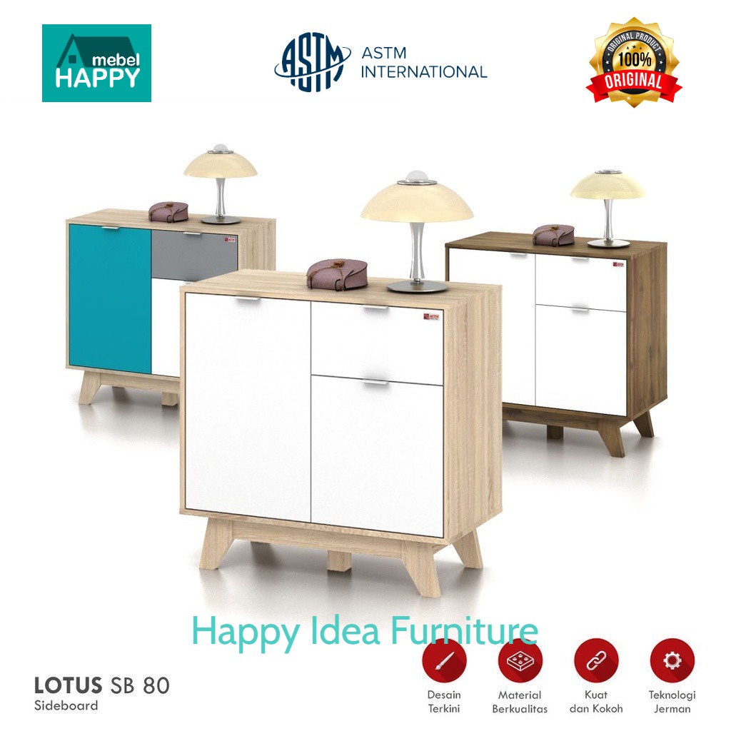 HAPPY IDEA  - Sideboard Bufet Skandinavian Kabinet Modern Minimalis Rak Serbaguna LOTUS SB 80 Alba S