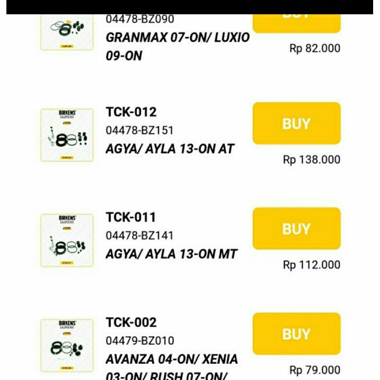 Kaliper kit karet rem cakram depan AGYA AYLA birkens asli