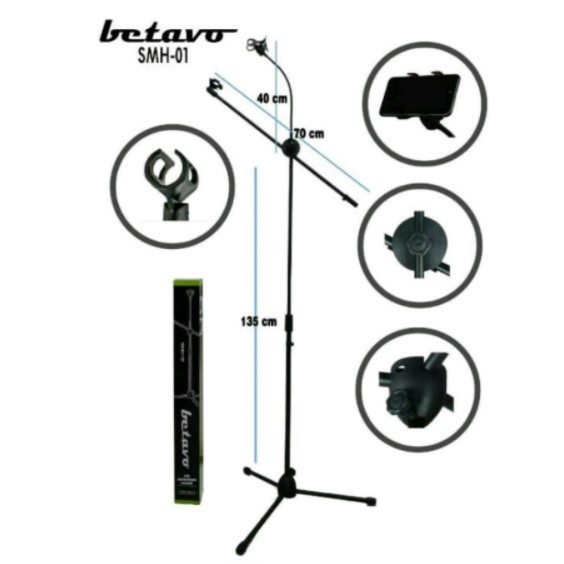 Stand Mic Betavo SMH 01 Plus Holder Handphone Tripod Berdiri Paket MIc