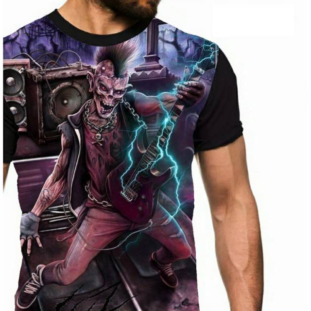 Kaos Zombie punk rock guitar gitar keren gaul anak cowok pria distro Bandung murah 3d fullprint