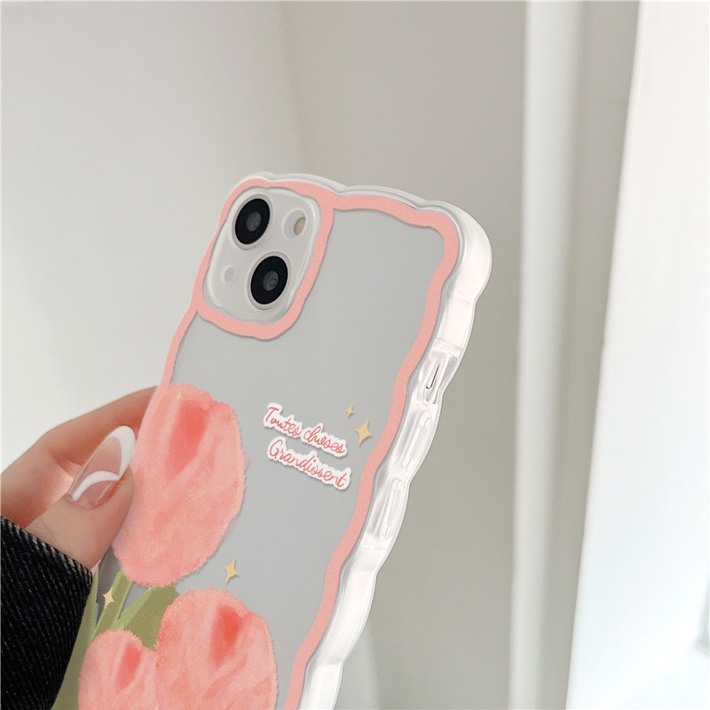 Soft Case Pelindung Lensa Kamera Lukisan Minyak Tulip Tahan Banting Untuk iPhone 13 Pro Max 11 12 Pro X XS Max 7 8 Plus SE 2020