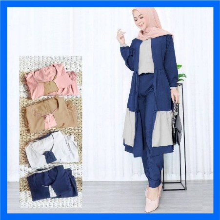 Setelan Keila Tunik Wanita Kekinian Polos Terbaru 2021 One Set Bahan Moscrepe Motif Burberry Premium