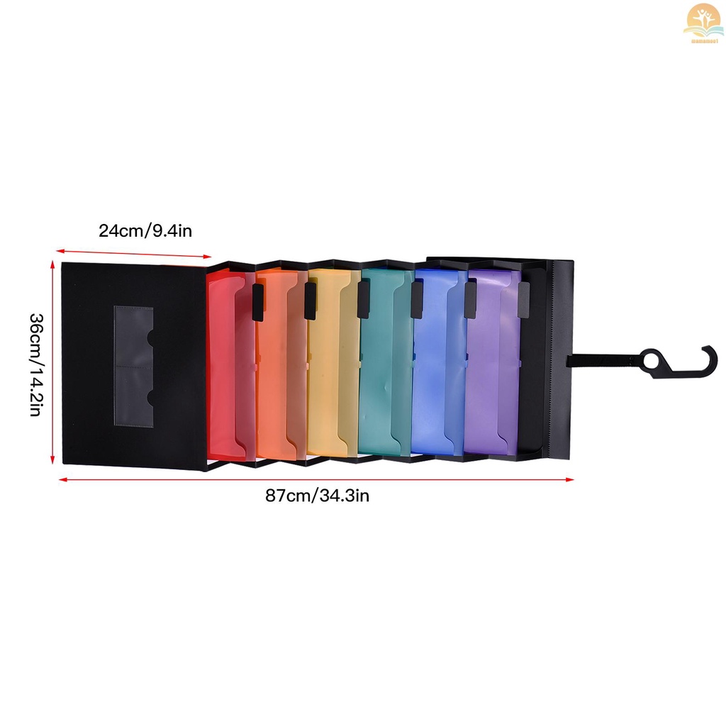 6 Pockets Hanging File Folder Accordian File Organizer A4 Size Wall Organizer Rainbow Color for Home Office School