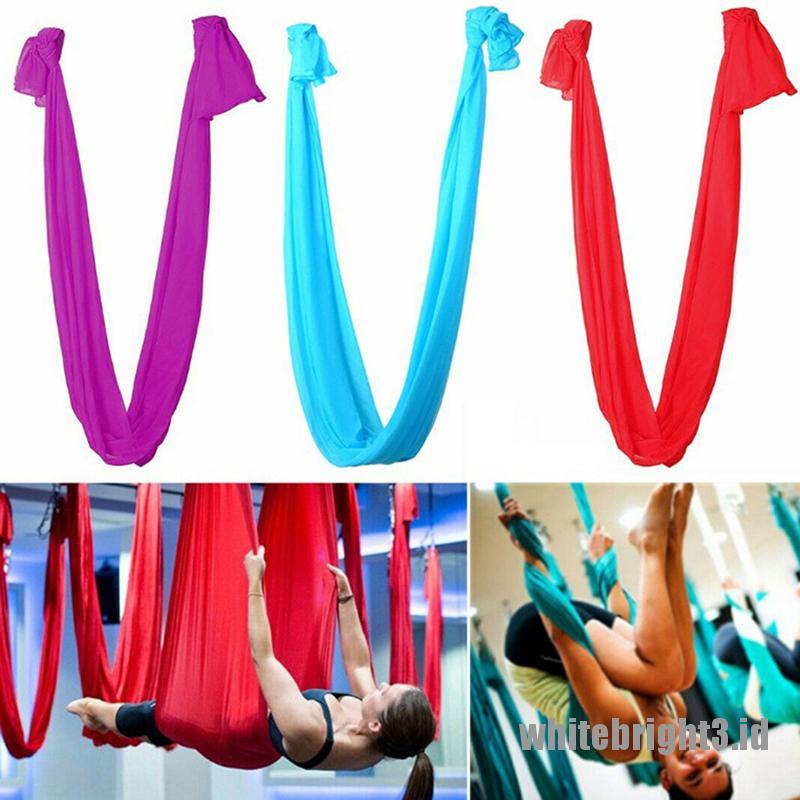 Set Hammock Bahan Sutra Warna Putih Anti Gravitasi Untuk Fitness / Yoga