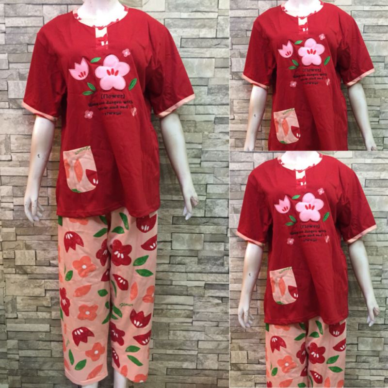 JUMBO CP DAILILAN  | BAJU TIDUR WANITA DEWASA | COD | PIYAMA-Flower Merah