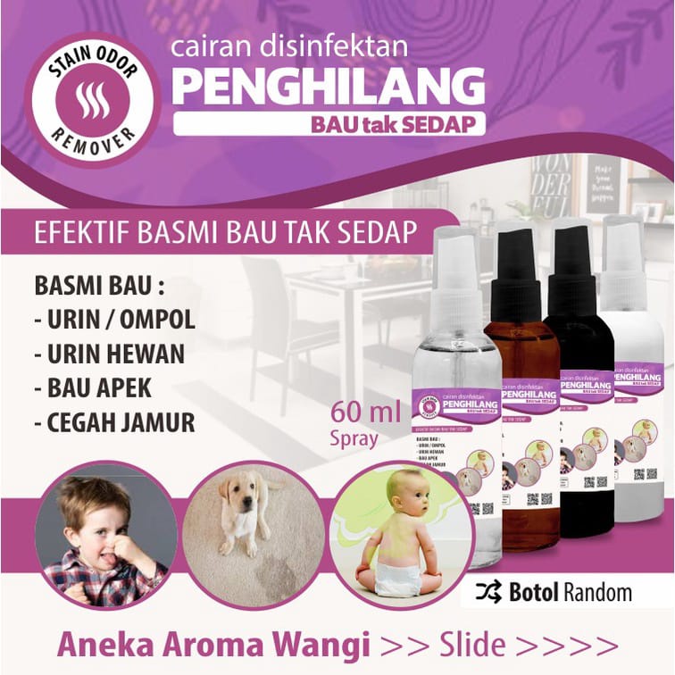 Pembersih Noda Dan Penghilang Bau Kencing Pipis Bayi, Hewan, Bau Tak Sedap Aroma Wangi Kemasan 60ml