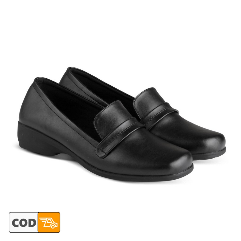 Sepatu ibu guru pantofel kerja Slip-On Hitam Sepatu Wanita Kantoran Formal