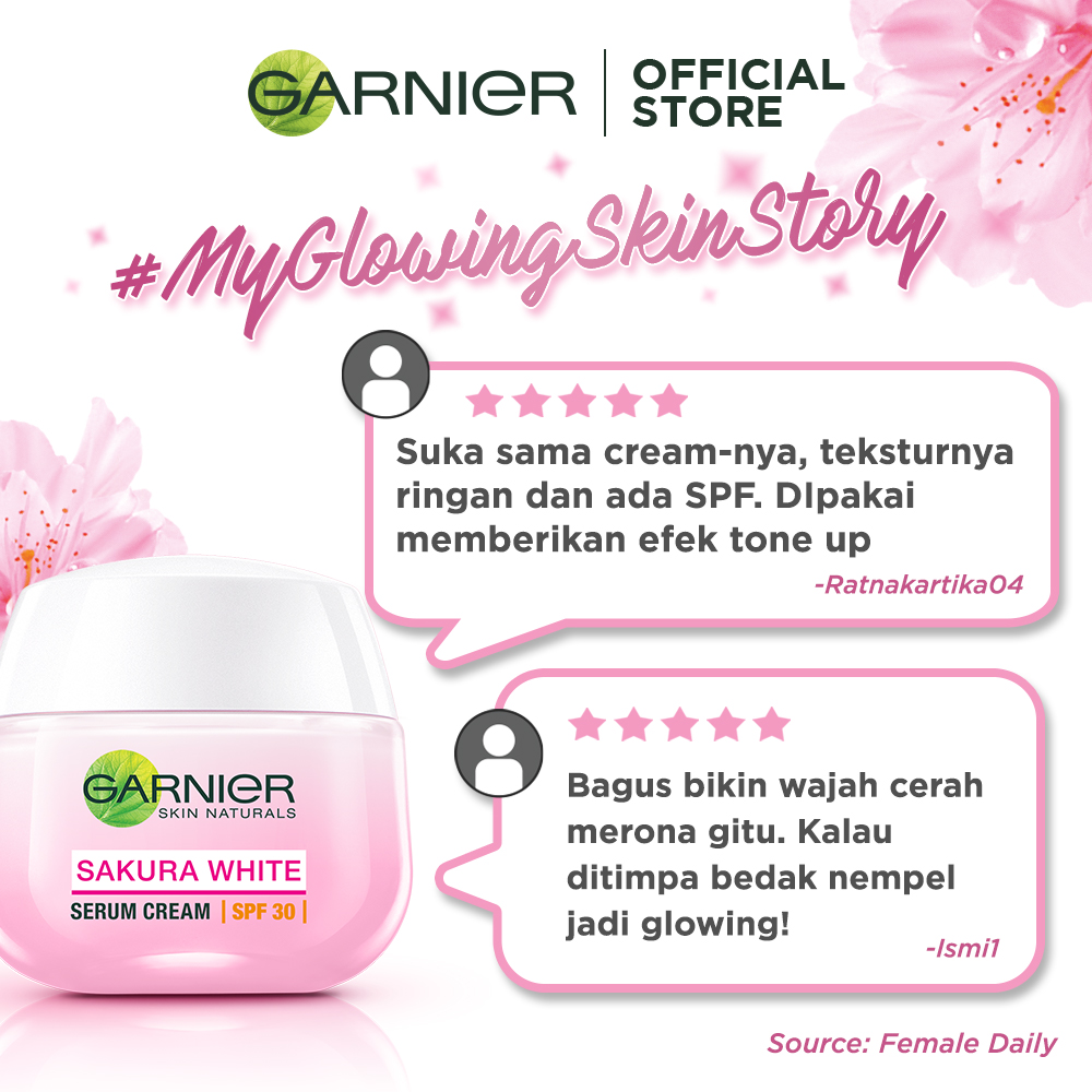 Garnier Sakura Glow Whitening Serum Day Cream SPF 30 - 20 ml (Untuk Kulit Cerah Merona):20 ml / Garnier Sakura White Whitening Serum Day Cream SPF 30 - 20 ml (Untuk Kulit Cerah Merona):20 ml-2