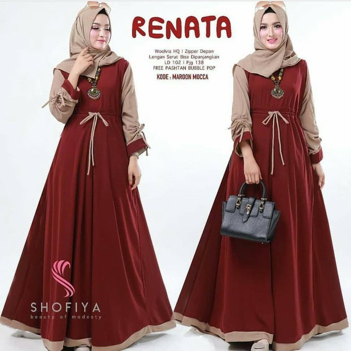 Renata dress muslim/Fashion Muslim/Dress Muslim Tanpa Hijab/Busui/Bisa Cod-6