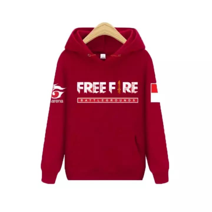 SWEATER FREEFIRE DEWASA UKURAN M.L.XL HITAM MERAH PUTIH KUALITAS TEBAL