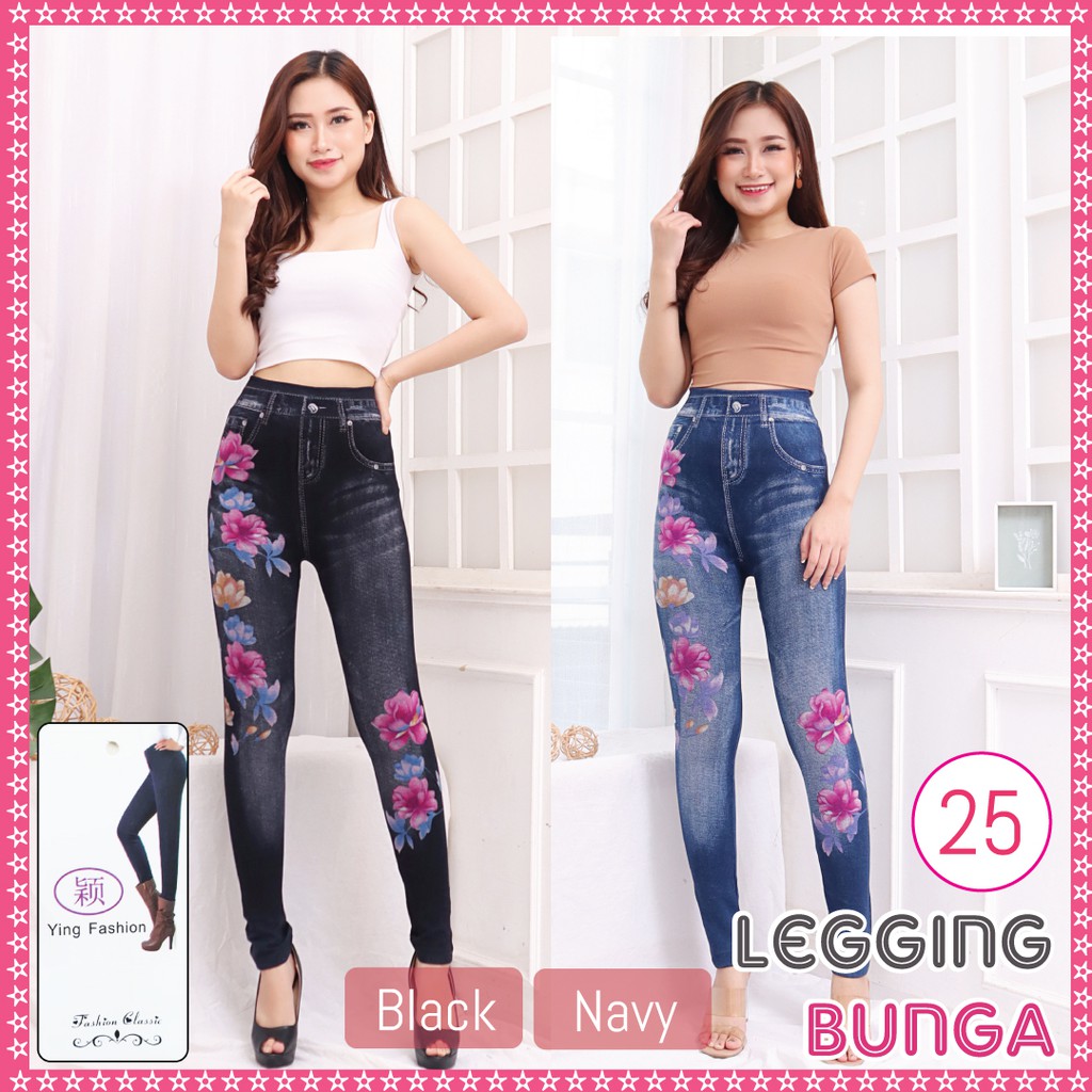 Celana Legging Jeans Bunga # 25 / Legging Bunga Wanita / Leging Import wanita