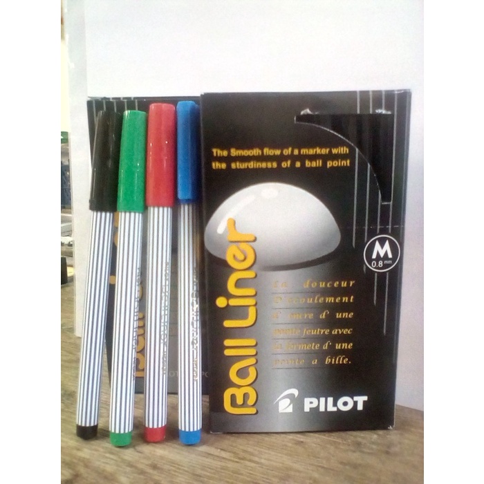 

(TERLARIS) Pen Pilot Balliner 0.8 hitam/biru/merah/hijau (1lusin) - Hitam