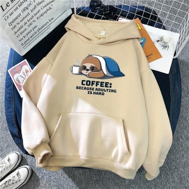 HOODIE WANITA COFFEE BECAUSE ADULTING- ATASAN LUCU PREMIUM