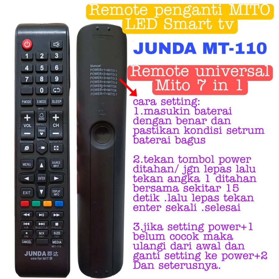 REMOTE MULTI UNIVERSAL LED SMART TV MITO JUNDA MT 110