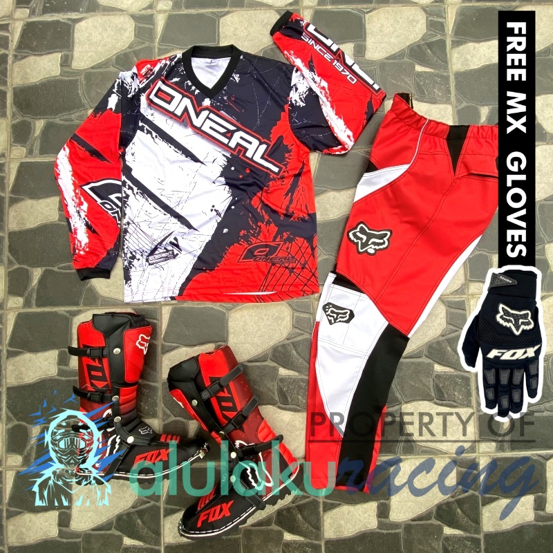 Jersey, Celana, Sarung Tangan &amp; Sepatu Fullprint with Protectors Fullset MX Trail Motocross - Paket Bundling ONCTFG011003-F41