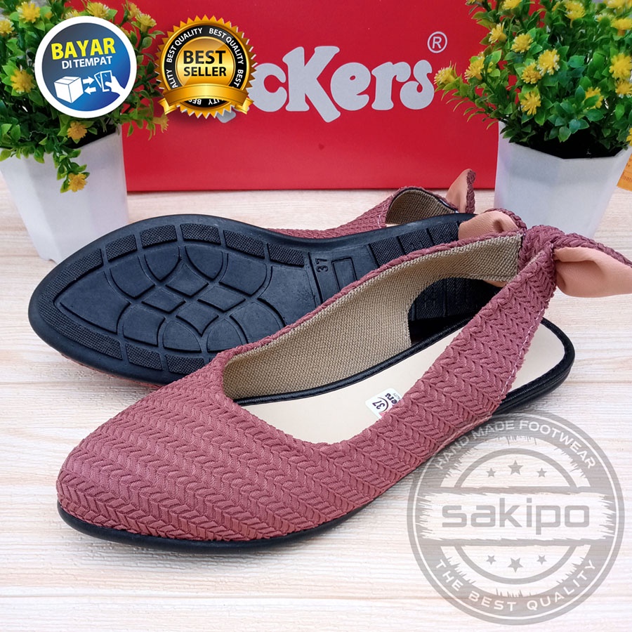 PROMO 1.1 SEPATU WANITA DEWASA BALET SLOP RAJUT PITA BELAKANG / SEPATU TRENDI SEKOLAH DAN KERJA / SAKIPO