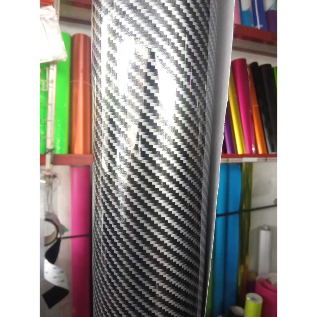 Sticker carbon kevlar hitam silver glosy Stiker karbon carbon 5d