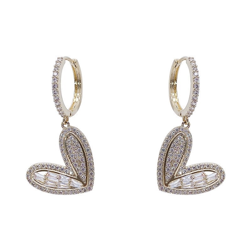 Anting Kristal Berlian Bentuk Hati Gaya Retro