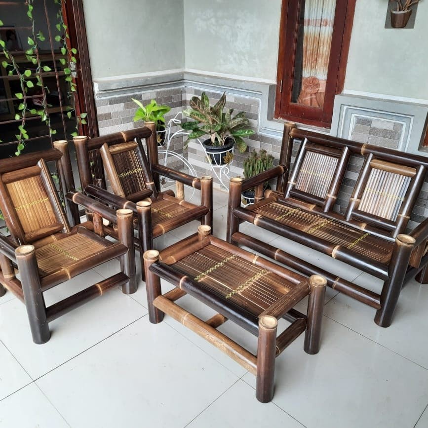 kursi bambu hitam / bangku bambu harga termurah