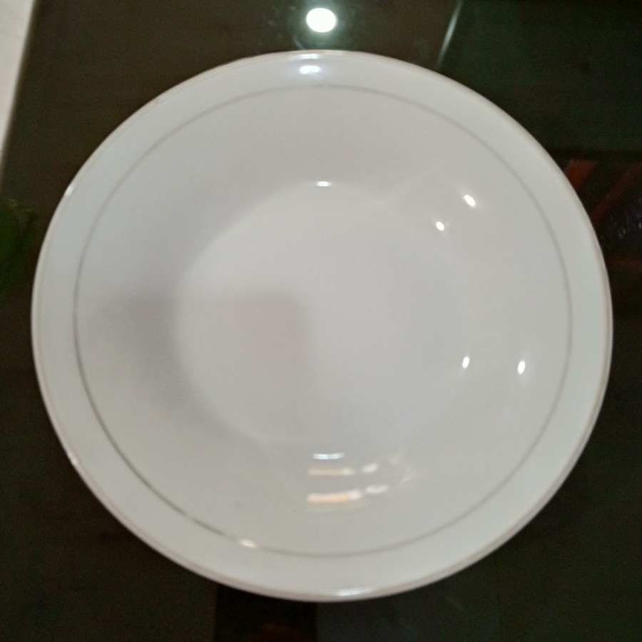 Piring Keramik Putih List Silver Ukuran 23 cm / Piring Makan 9" /Piring Beling Putih Susu