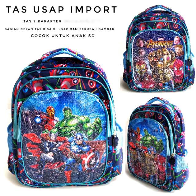 TAS ANAK COWO KARAKTER SEQUIN / USAP UNTUK PAUD - TK