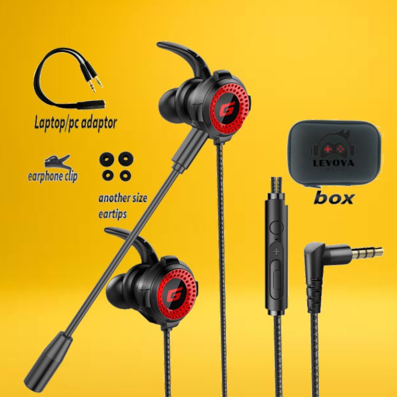 Leyoya G8 Gaming Headset PUBG Bass Noise Reduction Dual Mic Mobile-G8 hitam fullset