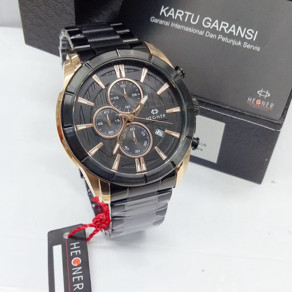 Jam Tangan Pria Hegner 5058 Analog Chrono Aktif Rantai Stainless Steel Original