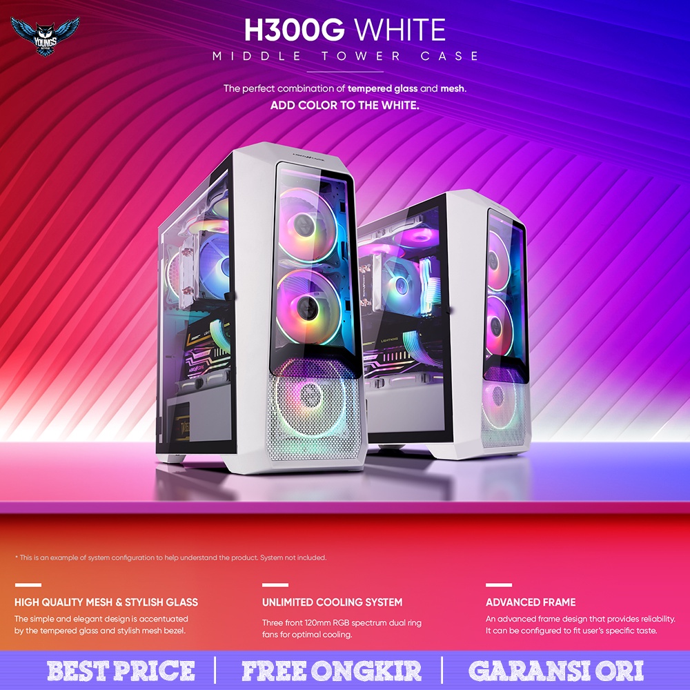 CASE ABKO HELIOS H300G WHITE | 3 Fan RGB ATX Temper Casing Abkoncore