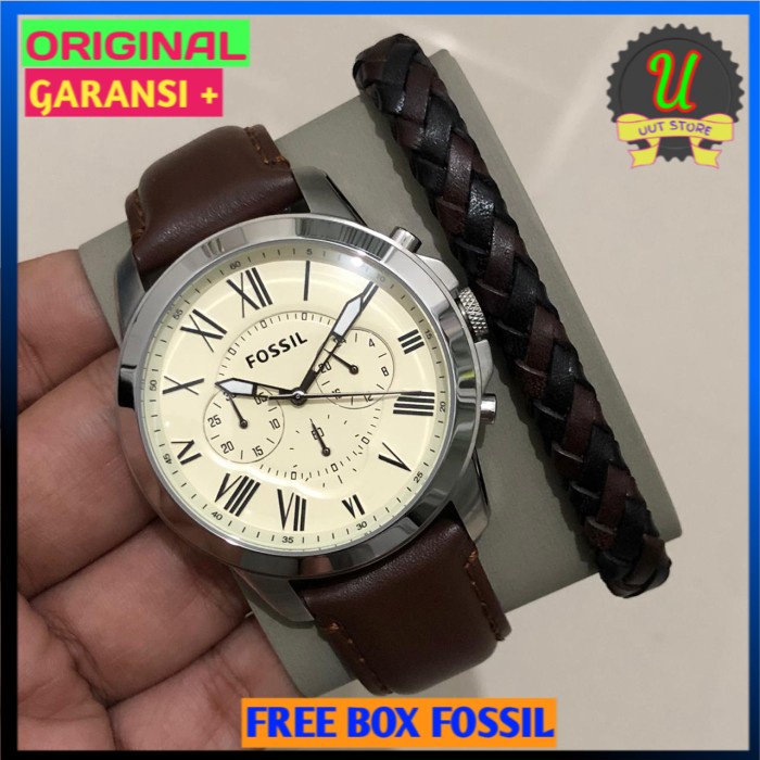 Fossil Original Jam Tangan Fossil Pria Fossil Grant Fs4735 Fs4991 Plus Brecelet - Fs4735