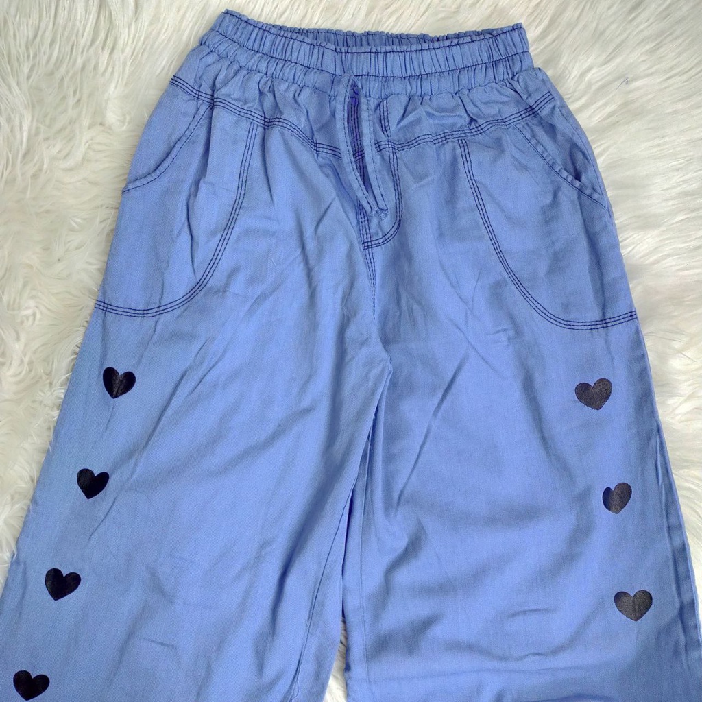 Kulot Jeans High waist wanita BF Jeans Motif Love Gaya Korea